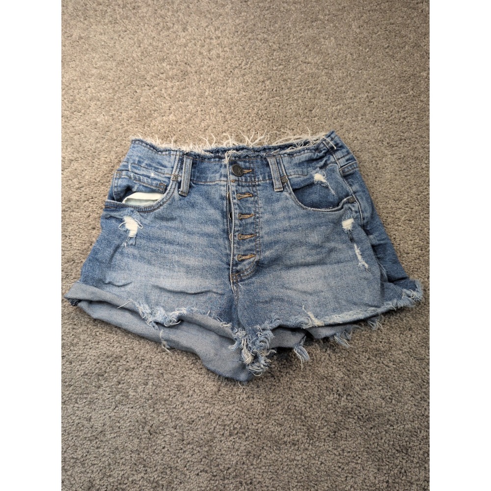 KUT from the Kloth Womens Size 0 Blue Distressed High Rise Button Fly Shorts